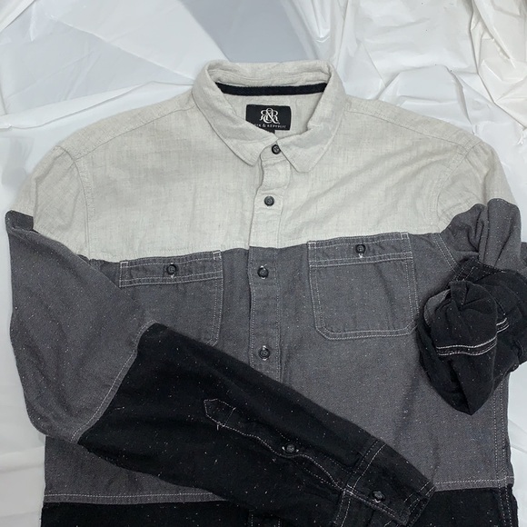 Rock & republic black gray light gray button down convertible sleeve size M - Picture 1 of 5